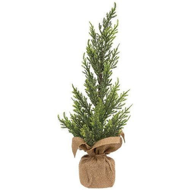 Glittered Cedar Tree with Burlap Base - The Fox Decor